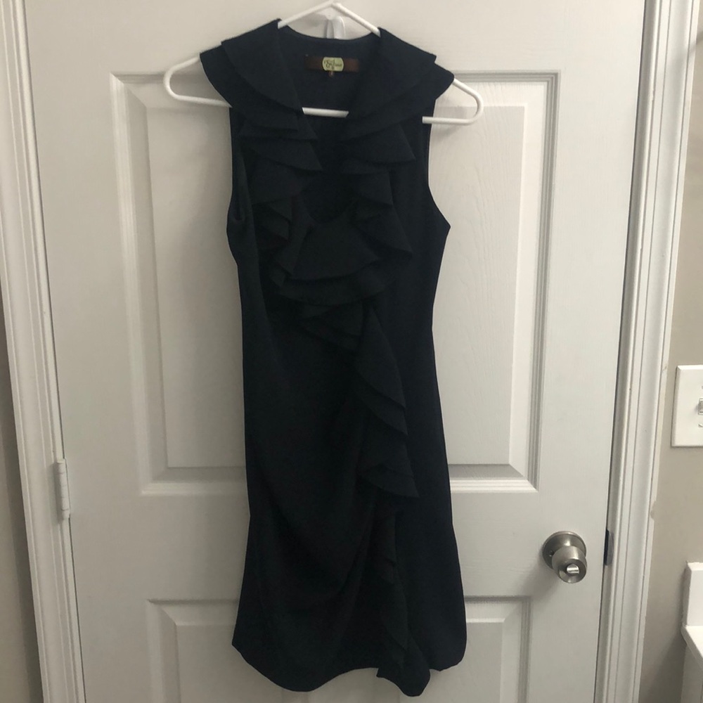 Eva Franco navy blue ruffle dress